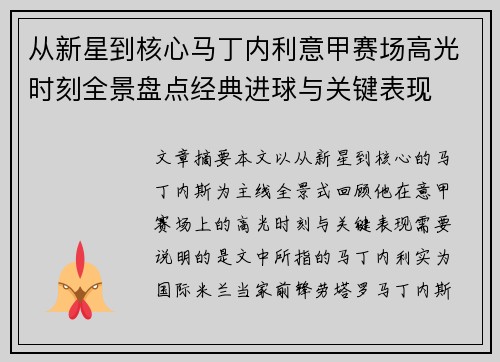 从新星到核心马丁内利意甲赛场高光时刻全景盘点经典进球与关键表现